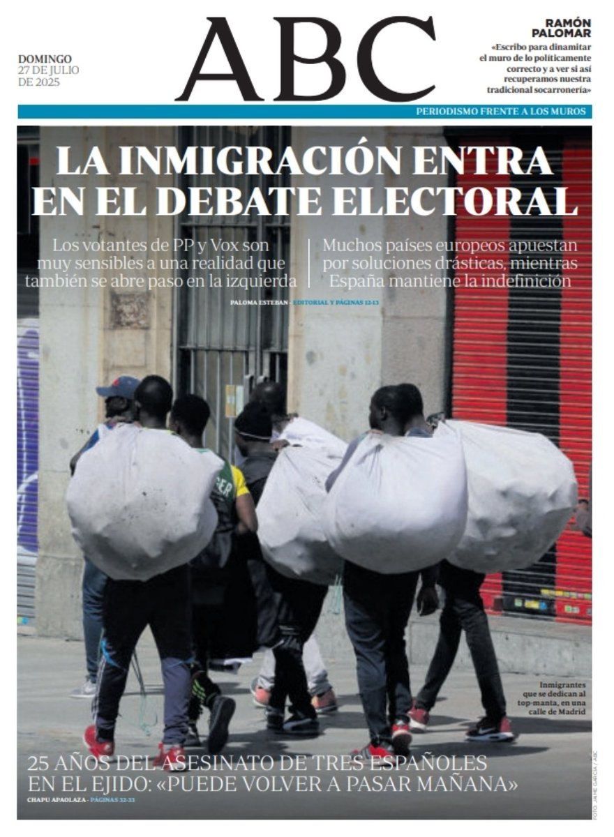 La portada del periódico ABC hoy domingo, 27 de julio