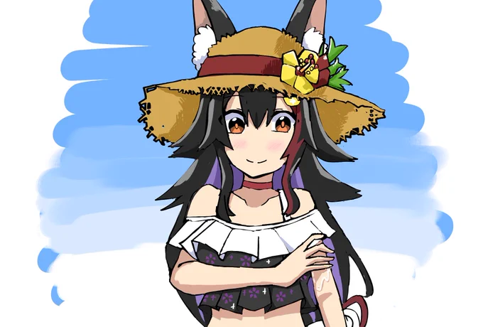 「日焼け止め塗って～」 ホロ夏ミオしゃかわいい(*'ω`*) #みおーん絵
