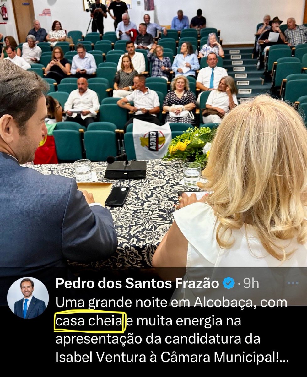 theluisribeiro's tweet image. “Casa cheia”.
Se mentem descaradamente nestas insignificâncias, acham que dizem a verdade nas coisas importantes?