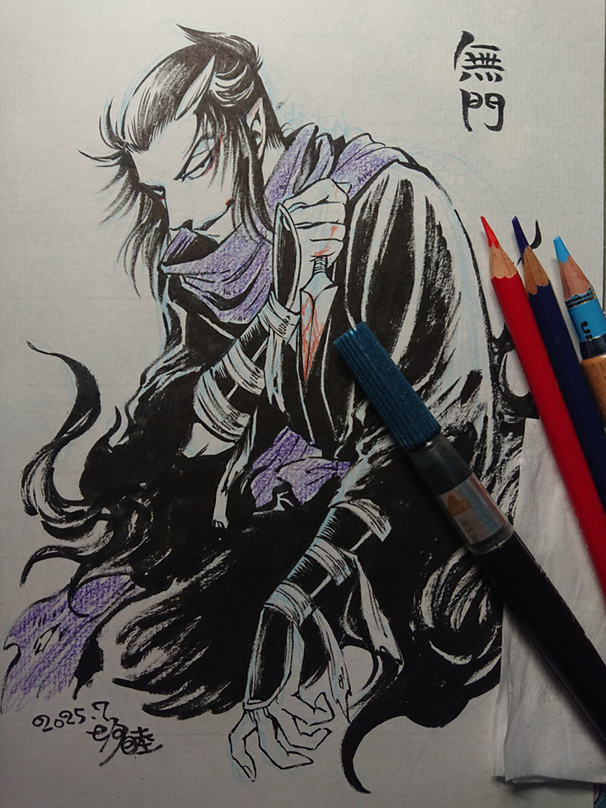 無門の野良着の袂はボロなのか殺気なのか…原作を読んだ印象をどうにか私なりに具現化したいと描き進めていた時に自然と生まれた表現だった。コミカライズをキャラデザからさせていただいてなければ考えつかなかったと未だに思う。
＃忍びの国