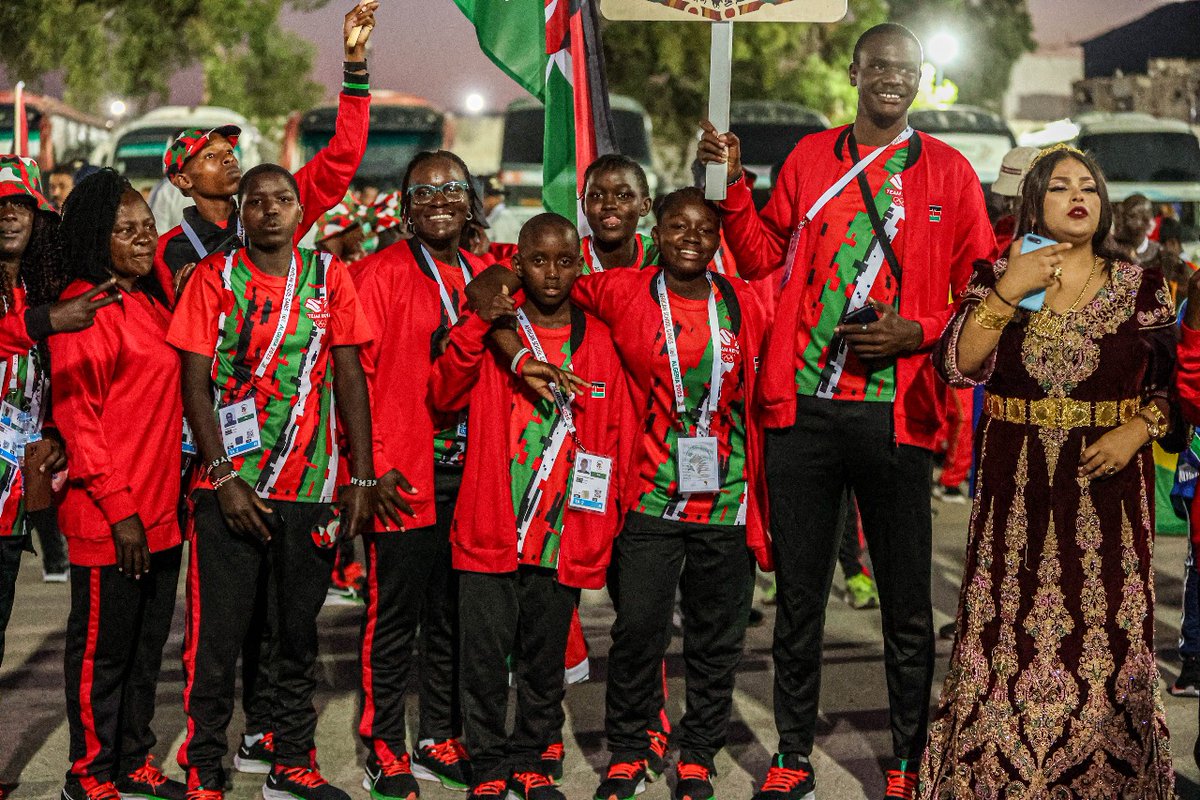 KenyaBoxing's tweet photo. Flagbearer Sonia Atieno leads the Kenyan team at the opening ceremony of the inaugural African School Games at the 19 May 1956 Stadium, Annaba. 

Sonia Atieno and 13-year-old Lukeman Shaffi will be representing Kenya in the sport of boxing, which is among 25 sports at the event. https://t.co/X2CKxrL9h7