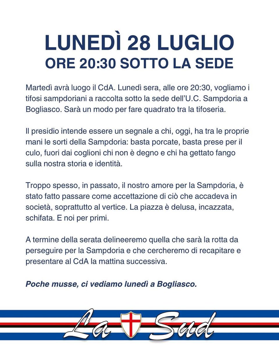 federclubs's tweet photo. Lunedì 28 luglio 2025 
alle ore 20:30 
alla Sede di Bogliasco https://t.co/dJWW5ZZnkd