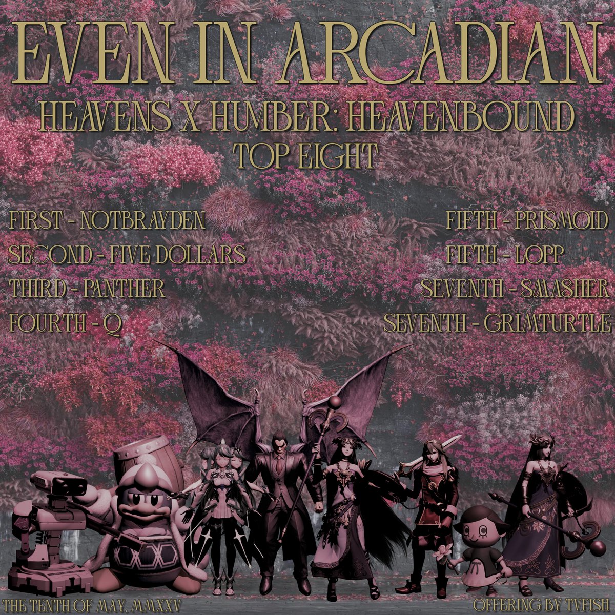 // ๐แ๐
๐๐๐
// (@tvfish15) on Twitter photo Behold, an offering.
Commemorating the skilled competitors who placed top eight at the heavens x humber: heavenbound event.
Congratulations to the following;
<a href="/NotBrayden_64/">NS | NotBrayden</a>
<a href="/cameron5dollars/">BLM 5 DOLLARS @ ๐ </a>
<a href="/PantherMK_/">Panther</a>
<a href="/Lion_Moon_/">Qamar</a>
<a href="/prismoid_minus/">prismoid</a>
<a href="/lopp567/">Lopp567</a>
<a href="/Smasher2022/">SmasherSmasher</a>
Grimturtle Behold, an offering.
Commemorating the skilled competitors who placed top eight at the heavens x humber: heavenbound event.
Congratulations to the following;
<a href="/NotBrayden_64/">NS | NotBrayden</a>
<a href="/cameron5dollars/">BLM 5 DOLLARS @ ๐ </a>
<a href="/PantherMK_/">Panther</a>
<a href="/Lion_Moon_/">Qamar</a>
<a href="/prismoid_minus/">prismoid</a>
<a href="/lopp567/">Lopp567</a>
<a href="/Smasher2022/">SmasherSmasher</a>
Grimturtle