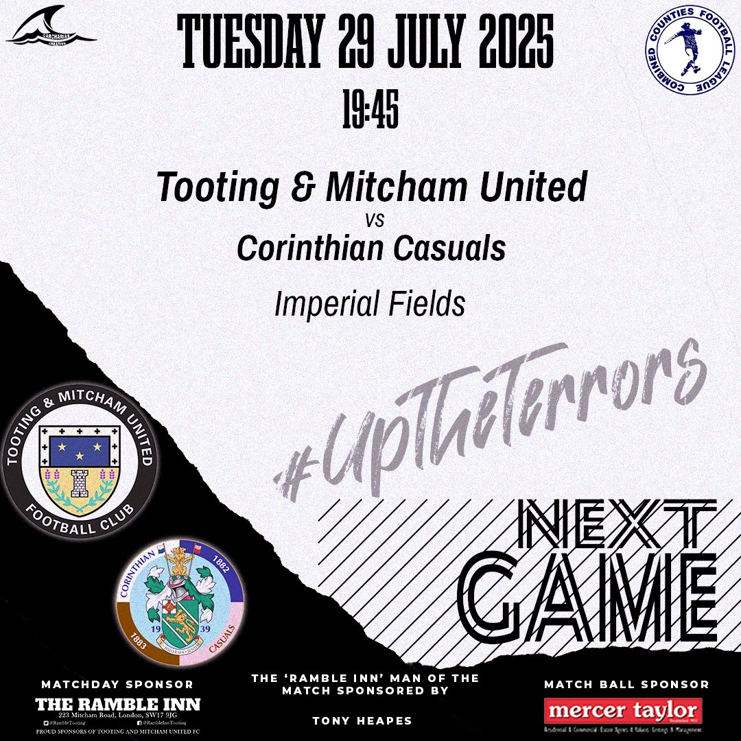 OfficialTmufc's tweet image. OPENING LEAGUE GAME
Tuesday sees the start out of our league campaign with a home game with Corinthian Casuals.
It’s a 7.45pm kickoff under the lights and sure to be to a great atmosphere.
🏆Combined Counties Premier South
⚽️@CorinthianCas
🗓️Tuesday 29 July, 7.45pm
📍Imperial…