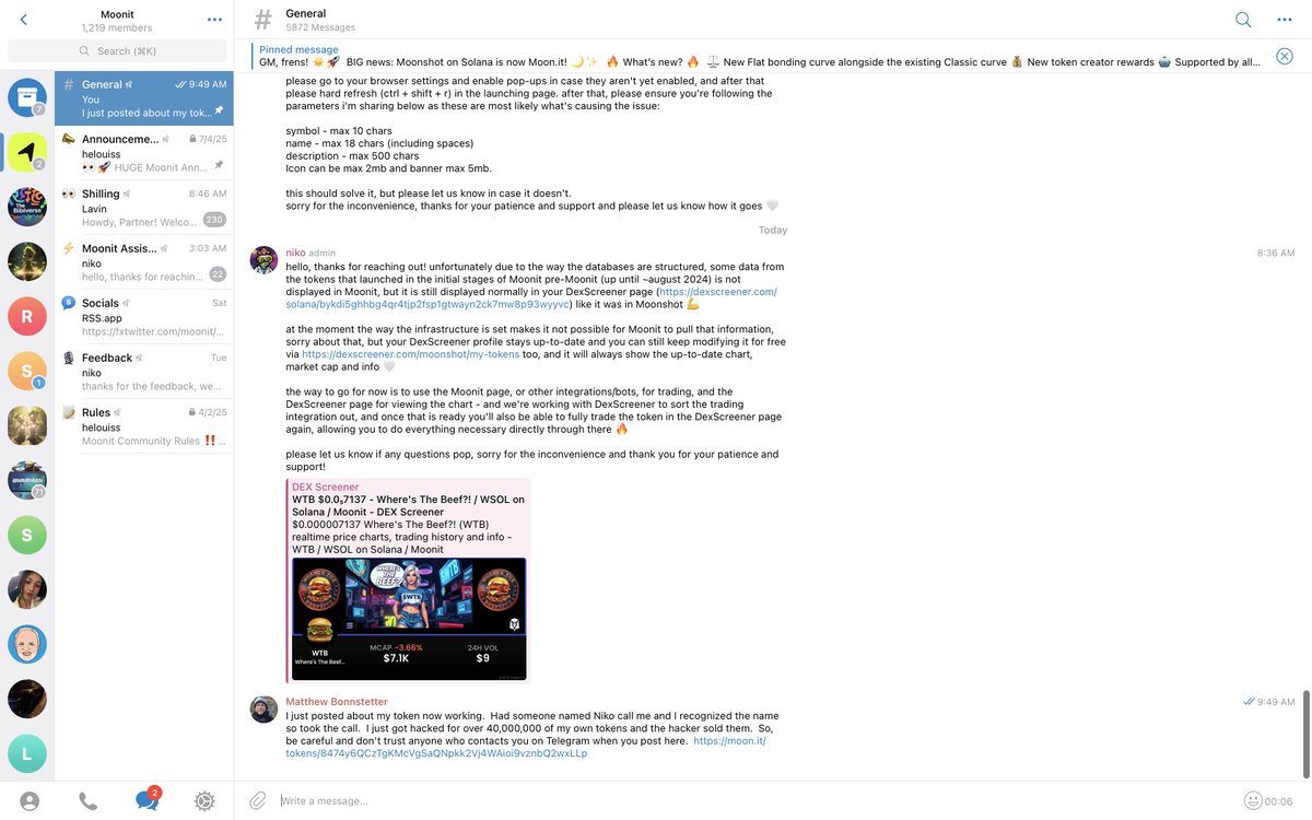 MLBinWA's tweet image. GM,
I just got hacked for the first time since 2017. Was trying to get my own Simba ReFi Meme token working with @dexscreener and someone with the name of an admin called right away and I thought it was the real admin.
He gave me a link which is what I am guessing gave him the…