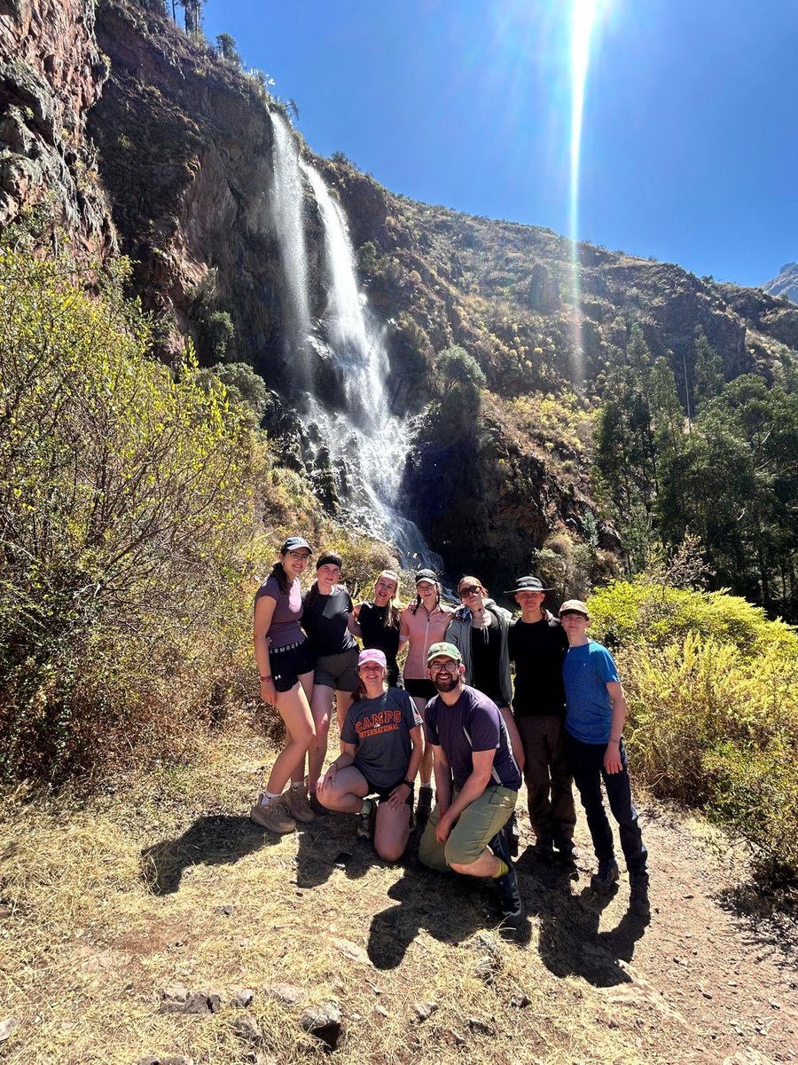 Our Camps Int group trekking through the Sacred Valley in Peru.