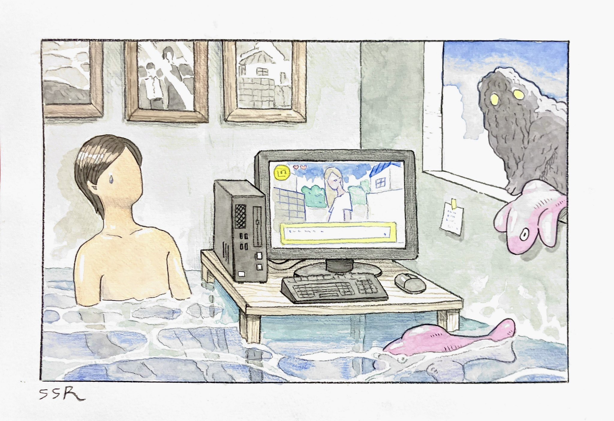 真実を忘れた眼　　1/10 限定10部　絵画　版画　リビング　室内　部屋 新版画をベースにデジタル処理も加えたMORIE作風のMV ヨルシカ