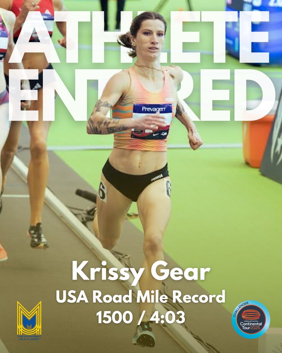 Watch out, the Americans are coming. 🇺🇸 

Introducing the 2025 USA Road Mile Champion, and American Road Mile Record Holder, Krissy Gear. 

With her mile at 4:24 and her 1500m at 4:03, this girl is gonna be right up there.

Welcome to the race Krissy 🤝

Bring the Flames 🔥