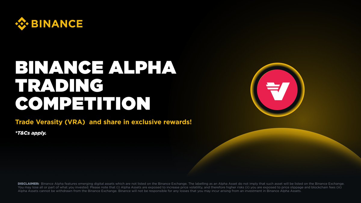 Join the #Binance Verasity Trading Competition now!
🔸 Trade $VRA with $1.2M worth of rewards up for grabs
🔍 Only cumulative purchases count during the campaign. Selling is excluded.

Don’t miss out 👇 
binance.com/en/support/ann…