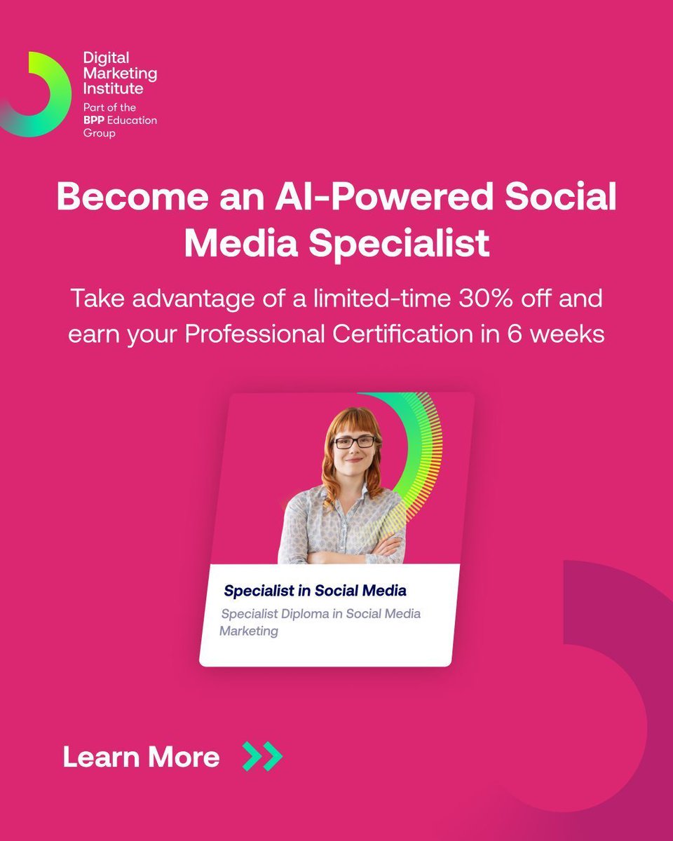 dmigroup's tweet image. Master AI-powered social media strategies and tools with hands-on learning, expert insights, and real-world tools.🔗 buff.ly/B3neezV
#SocialMediaMarketing #AIPoweredMarketing #DigitalMarketingCertification #SocialMediaSpecialist