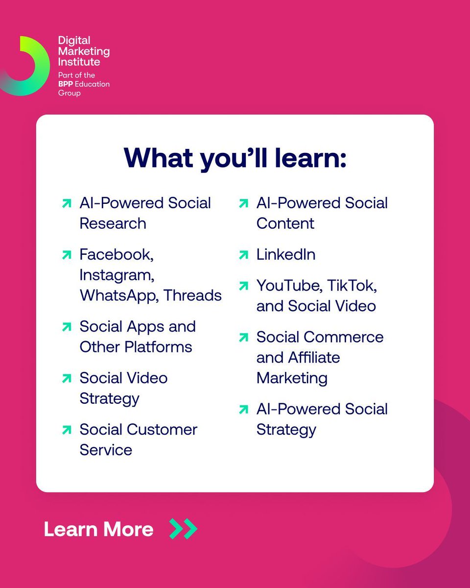 dmigroup's tweet image. Master AI-powered social media strategies and tools with hands-on learning, expert insights, and real-world tools.🔗 buff.ly/B3neezV
#SocialMediaMarketing #AIPoweredMarketing #DigitalMarketingCertification #SocialMediaSpecialist