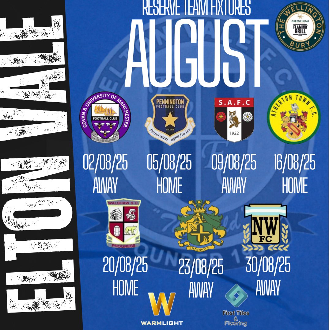 EltonValeFC's tweet image. We have a busy month in August as both our teams begin their @THEMCRFL 25/26 seasons: ⬇️⬇️⬇️⬇️⬇️
Please get down and support the lads when you can ! 🤝
#UTV🔵⚫️