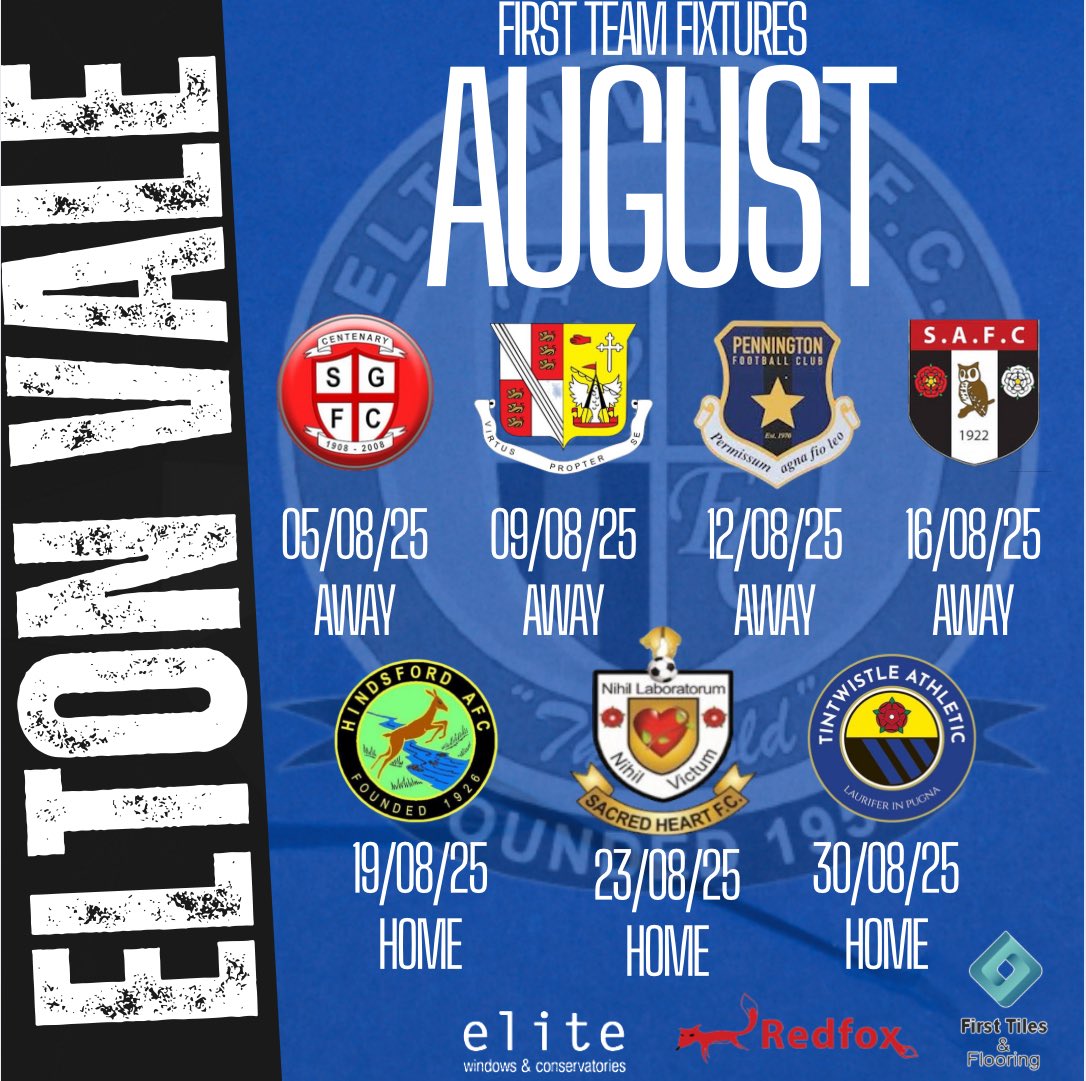 EltonValeFC's tweet image. We have a busy month in August as both our teams begin their @THEMCRFL 25/26 seasons: ⬇️⬇️⬇️⬇️⬇️
Please get down and support the lads when you can ! 🤝
#UTV🔵⚫️