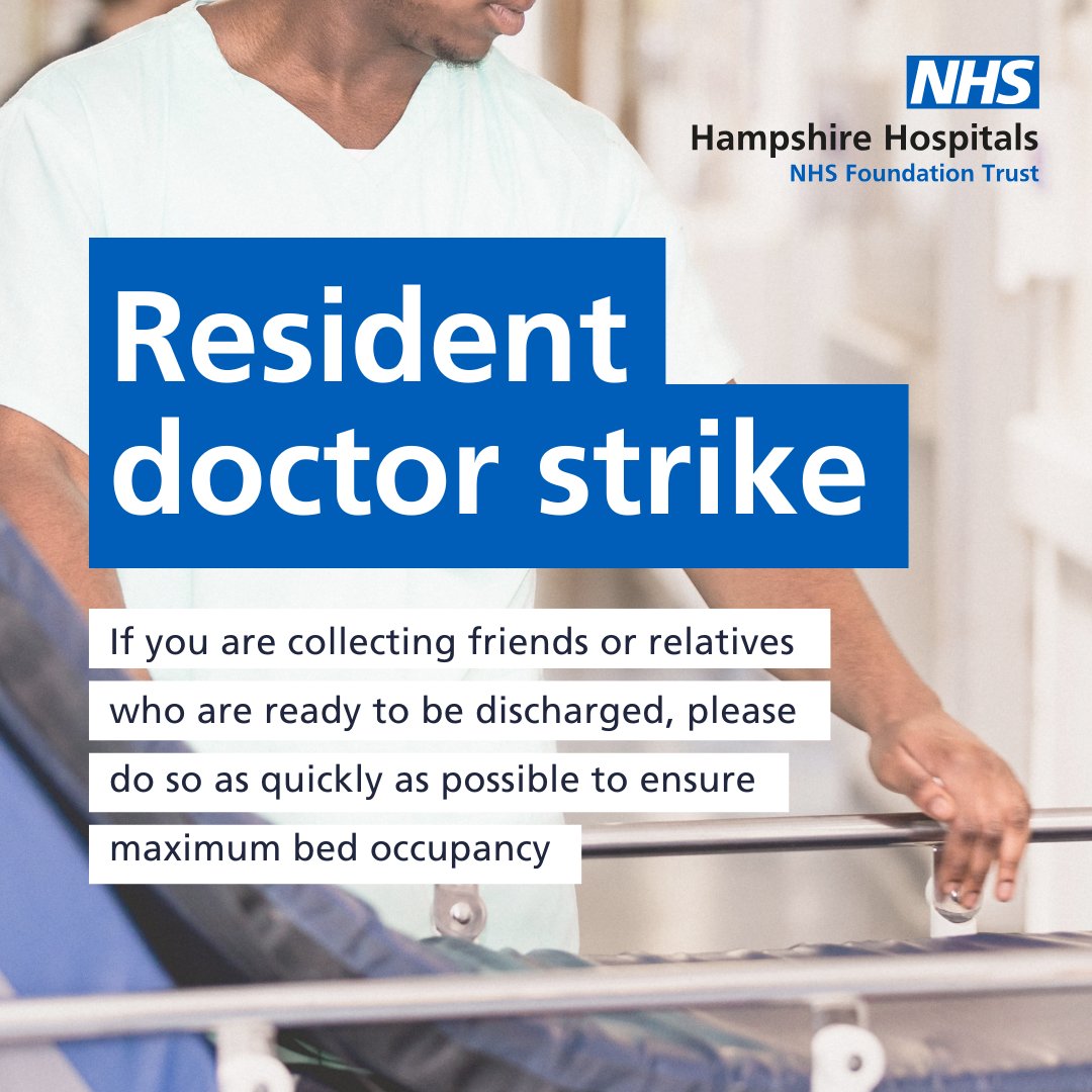 HHFTnhs's tweet image. Collecting a discharged loved one from hospital this weekend? Please do so as soon as possible.

Right now, some of our resident doctors are striking and we are doing our best to reduce the impact on our service.

Thank you. #HelpUsHelpYou