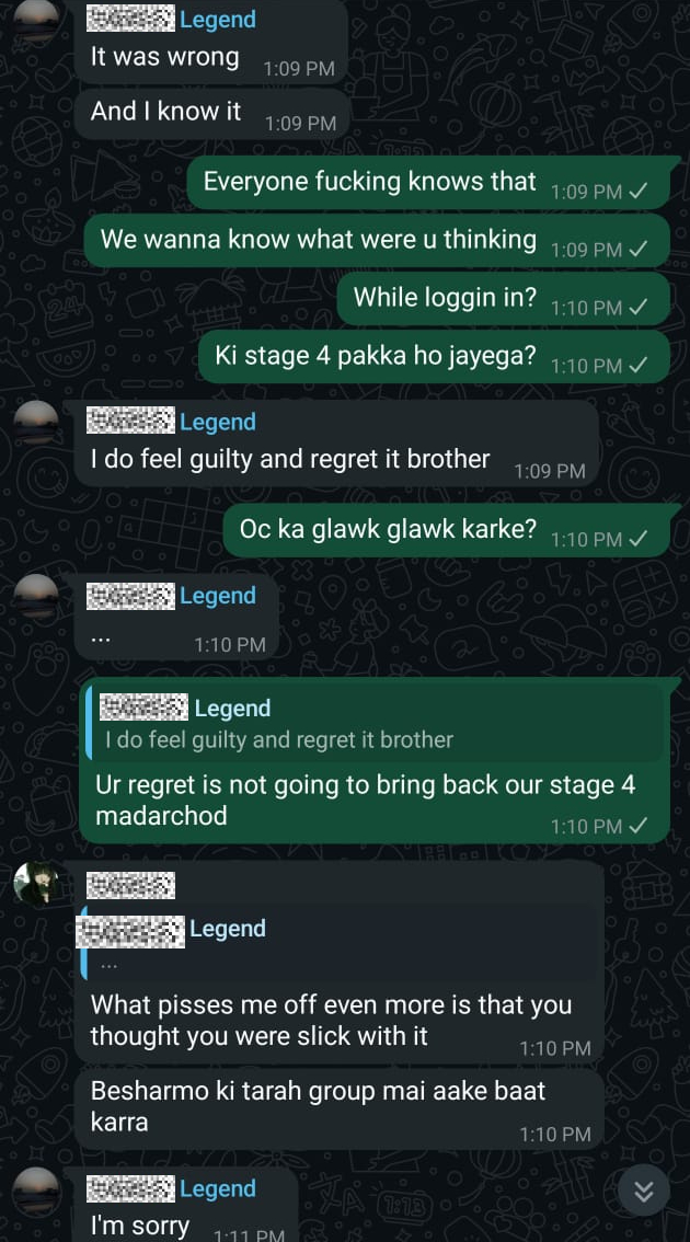 empty_szn's tweet photo. @craven765 @WeTalkkEsports @wearearuna @Legend_boltee 6. Legend has come out and apologised to the players privately and through Instagram stories, but it still does not undo what he's done to cause harm for another team. https://t.co/f4zkZK2gFR