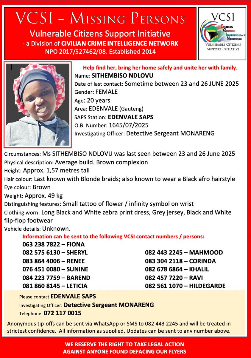 SCP_SECURITY's tweet image. 📷 Missing Person Alert 📷
If you have any information, please contact your nearest police station immediately.
#VCSI #MISSING