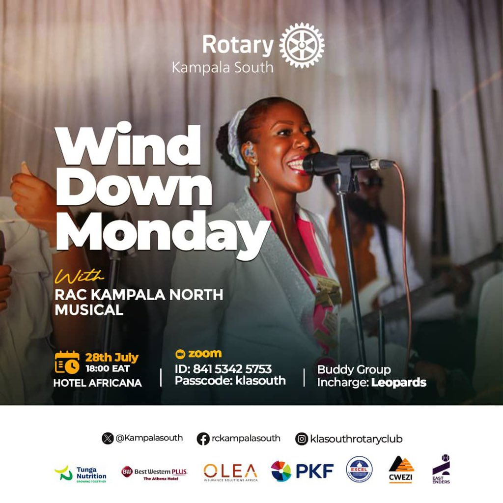 RC Kampala South is inviting you to a scheduled Zoom meeting.

Topic: Wind Down Monday with Rct. Kampala North Musical
Time: Jul 28, 2025 18:00 Africa/Kampala
Join Zoom Meeting
us02web.zoom.us/j/84153425753?…

Meeting ID: 841 5342 5753
Passcode: klasouth

---