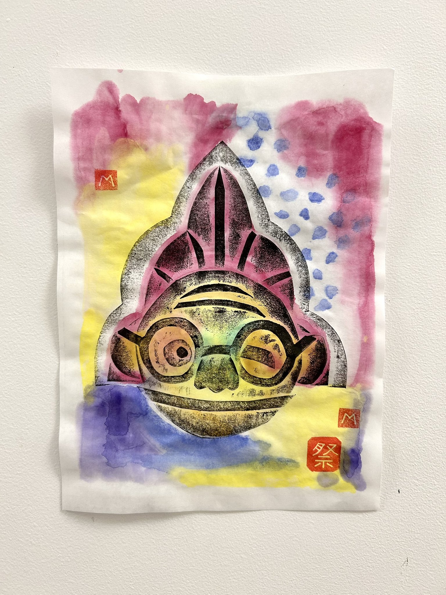 【希少作・軸装】 「金魚ネプタの柵」 棟方志功 （未鑑定） Amazon.co.jp: R168 棟方志功 金魚ネブタの柵 43x45cm