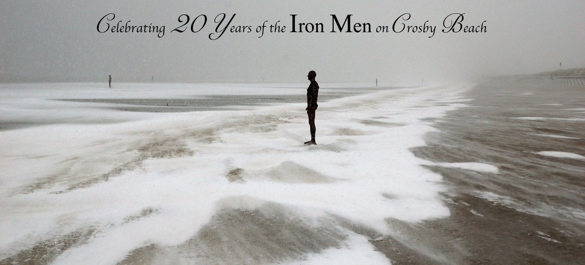 RonDaviesPhoto's tweet image. Memories of a bleak winter morning. Looking like the waves on a stormy sea, wind torn snow flies in eddies around the feet of the iron men on Crosby beach. @IronMenCrosby. #IronMenat20