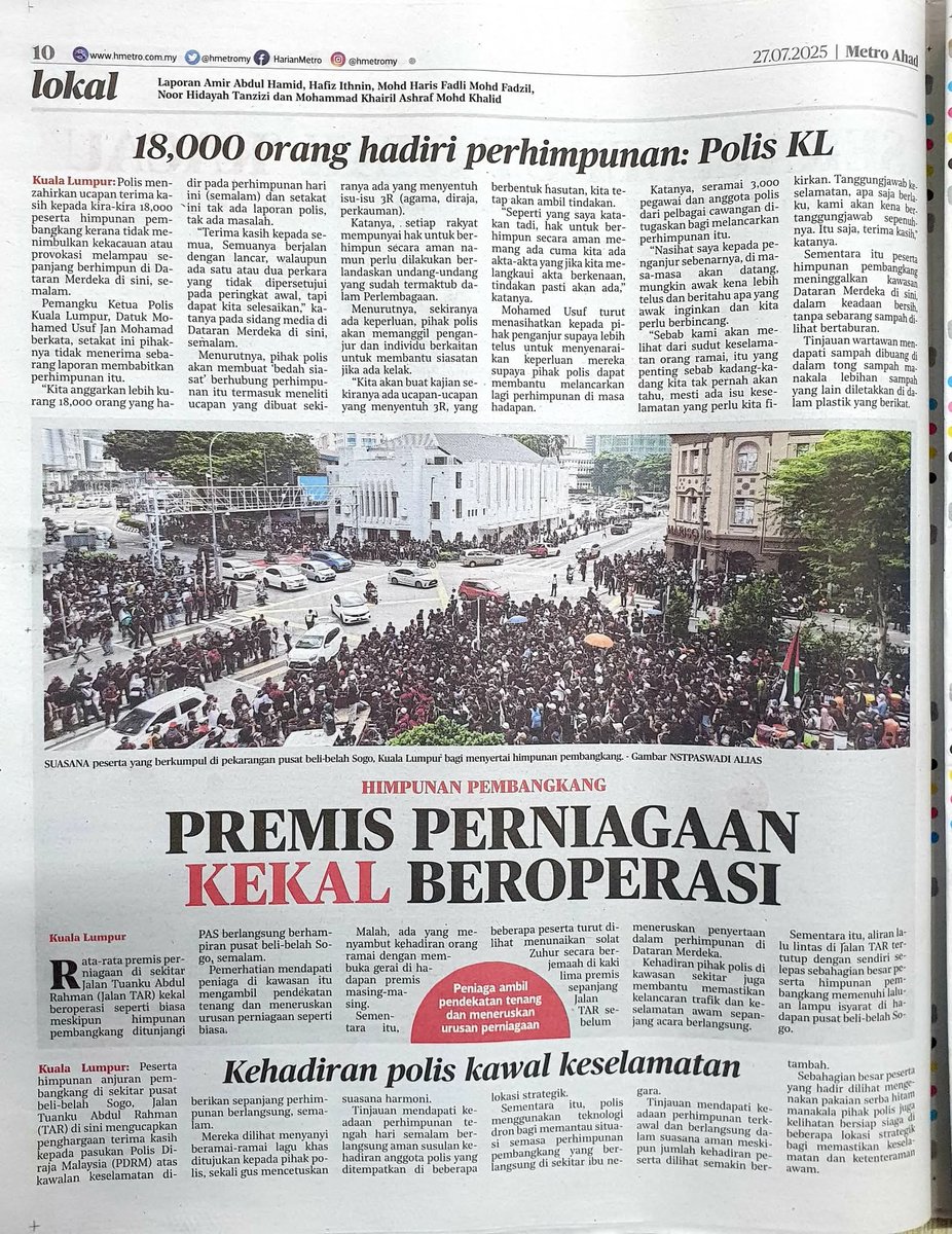 mohd_escobar's tweet image. SEMENTARA itu sekitar pemandangan laporan akhbar berbahasa Melayu berhubung gambaran dan analisis berhubung Himpunan Turun Anwar di Kuala Lumpur pada 26 Julai 2025