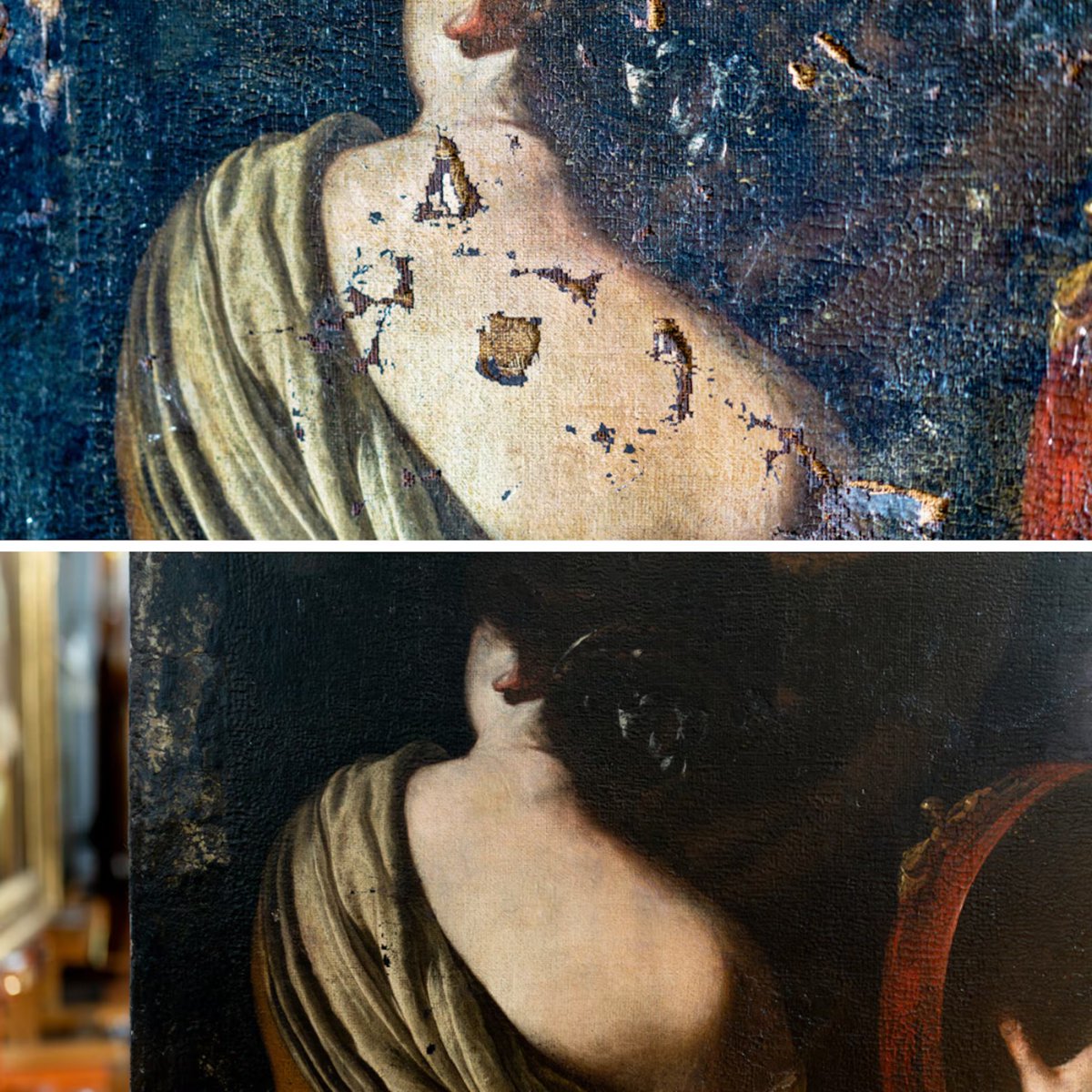 mixdevil66's tweet image. De Beirut a California, el viaje singular de #ArtemisiaGentileschi: Hércules y Onfalia, la obra inédita de la pintora, sufrió importantes daños en la explosión en Líbano en 2020. Ha sido restaurada de manera gratuita durante tres años en el @GettyMuseum elpais.com/cultura/2025-0…