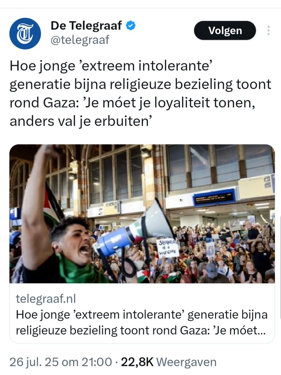 steketeh's tweet image. Ik sta achter mensen die zich druk maken om de genocide die Israël pleegt tegen Palestijnen: jong of oud. Zij pikken het toekijken niet langer.
Chapeau.
Zoals gebruikelijk besmeurt de verachtelijke, genocide witwassende @telegraaf ons.