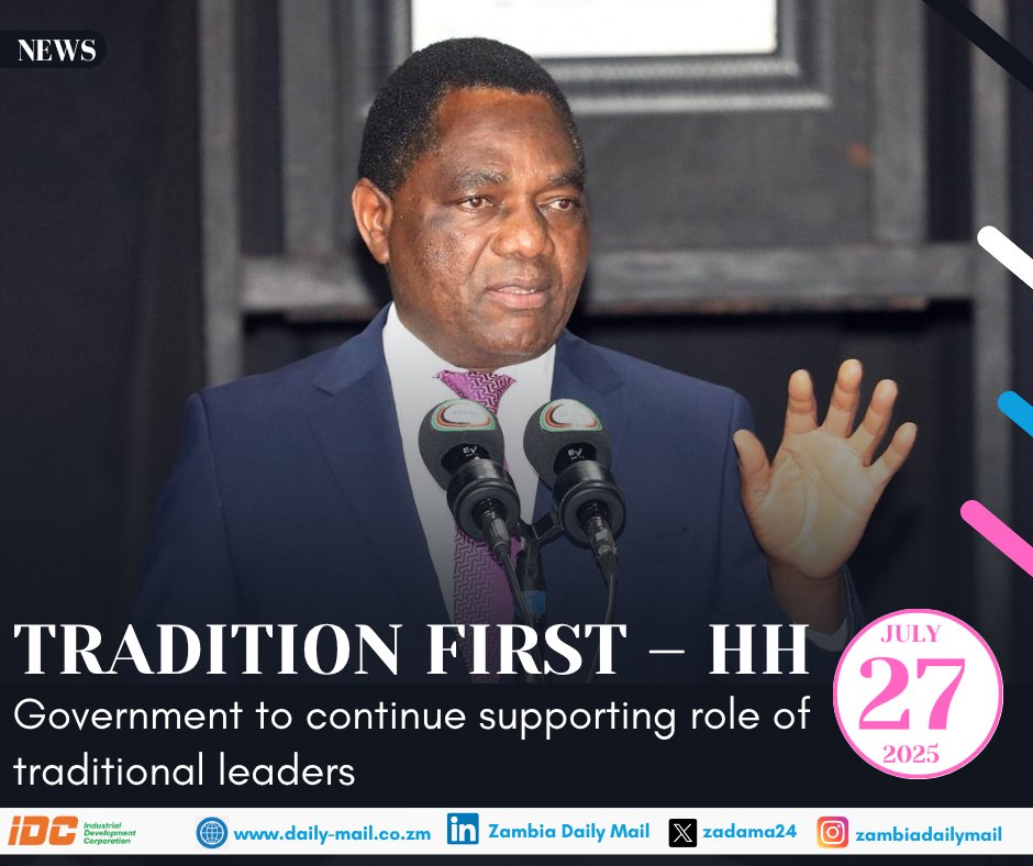 zadama24's tweet image. PRESIDENT Hakainde Hichilema says Government values and supports the role of traditional leaders and cultural ceremonies in uniting communities.

And President Hichilema says Government will continue prioritising the welfare of traditional leaders in the country.

The Head of…