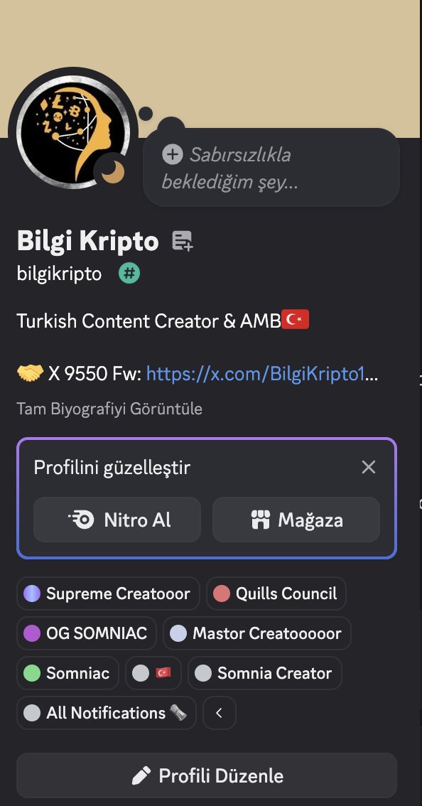 BilgiKripto1's tweet image. Yes, I was awarded the Supreme Creator role on @Somnia_Network Discord. As far as I understand, this is the highest-level content creator role.
On the other hand, the roles I currently hold on Discord are:
·OG Somniac
·Supreme Creator
·Master Creator
·Quills Council
In the…