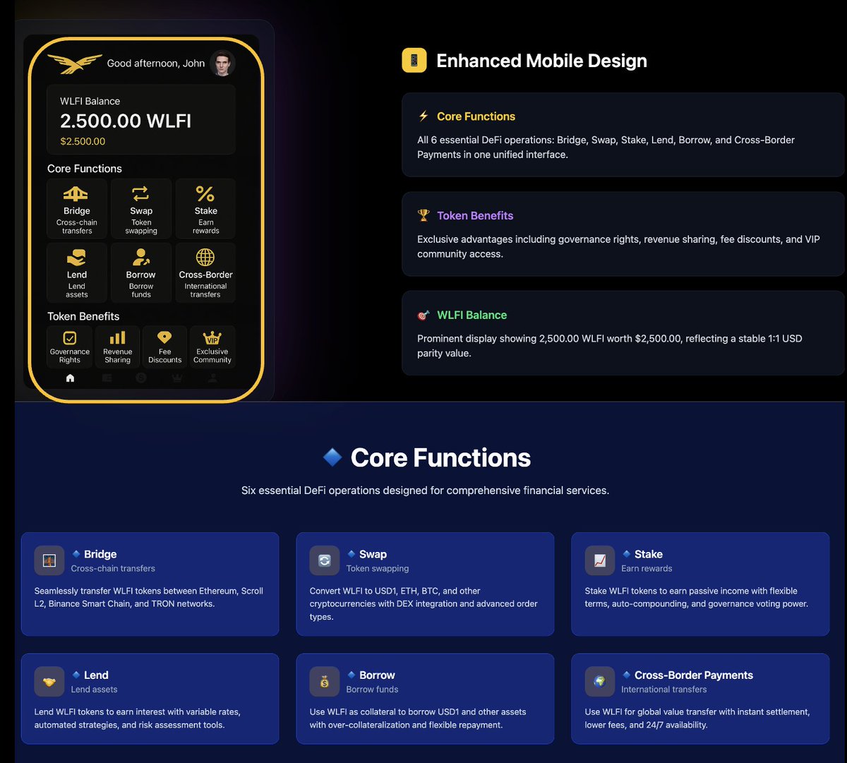 TansuYegen's tweet photo. A potential mobile app design for $WLFI, based on what the community knows so far and what they have suggested... https://t.co/3PKCcSHOFo