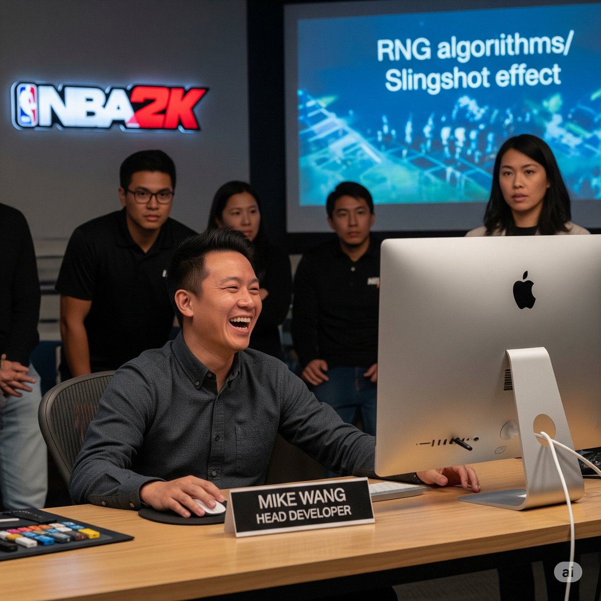 StoryOfSwantE's tweet image. mike wang live laughing at us playing god at the nba 2k26 headquarters 🥹
