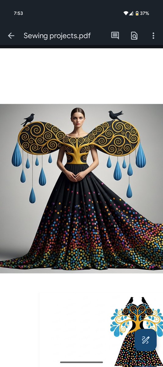 Latest sewing project 🧵 I have this fabric that reminds me of Klimt's art so I used Whisk to combine pictures of my fabric w Klimt's paintings &amp; brainstorm dress ideas. The process is documented in this pdf. Final dress concept attached. Now onto the execution
