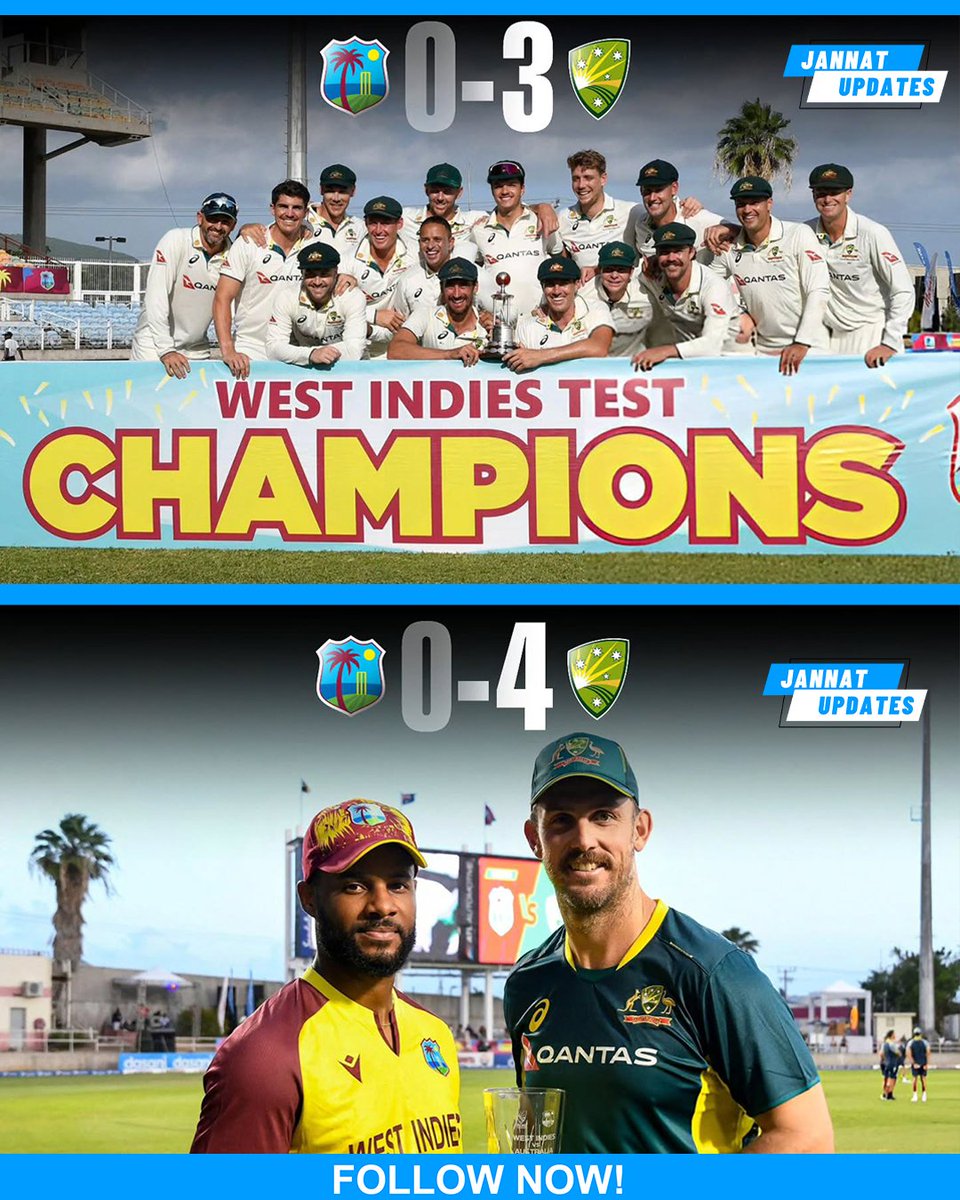 JannatUpdates18's tweet image. 🇦🇺Australia 3-0 test.
They are looking for another clean sweep of West Indies in the  T20I format.🔥🔥
Just one more match to go.

#Cricket #AUSvsWI