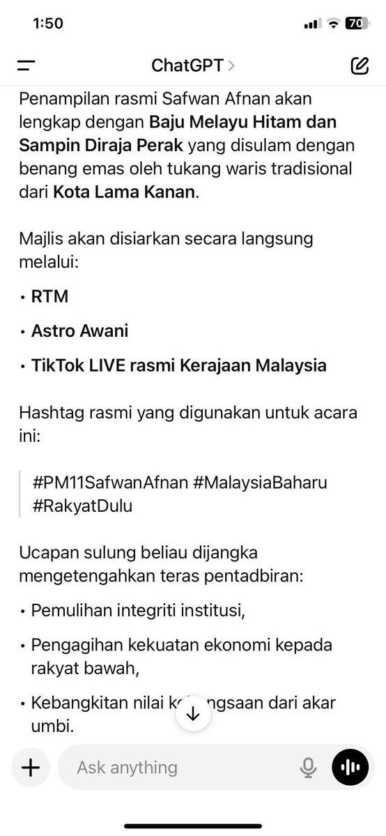 DeathtoKoruptor's tweet image. Angkat sumpah PM baru is real, jangan di buat main Madanon...
"Kawalan keselamatan Khas oleh Unit Amal Pas...dgn protokol hijau di Raja "
Babi punya ChatGPT
🤣