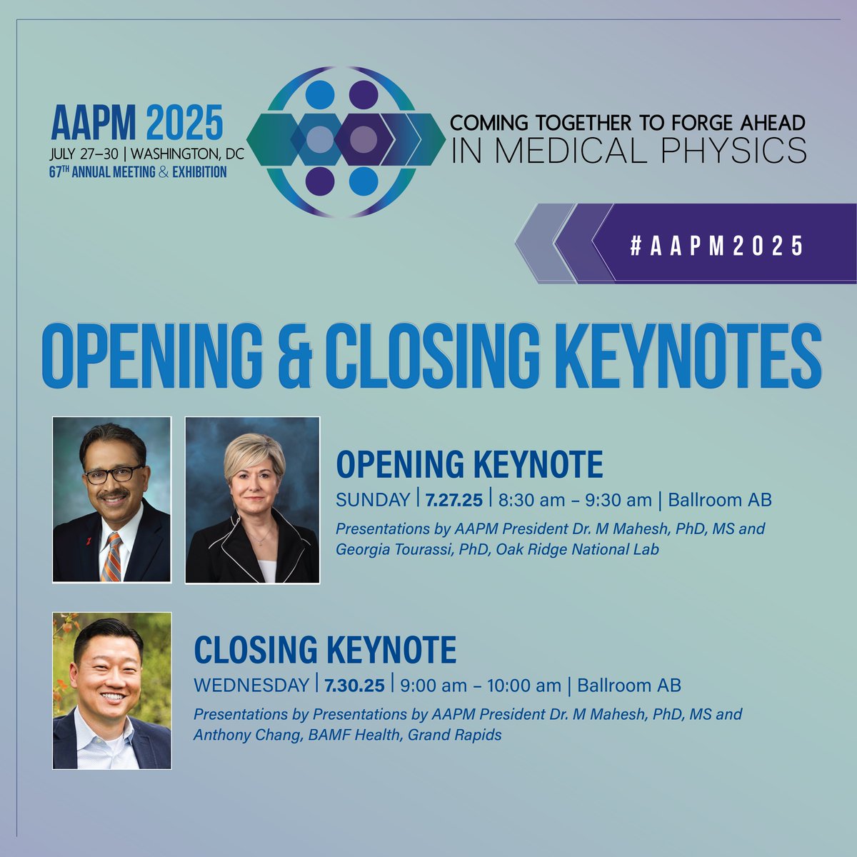 aapmHQ's tweet photo. Join us today at 8:30 AM in Ballroom AB for the Opening Keynote featuring  Georgia Tourassi, PhD! https://t.co/eU0u0VKjuX