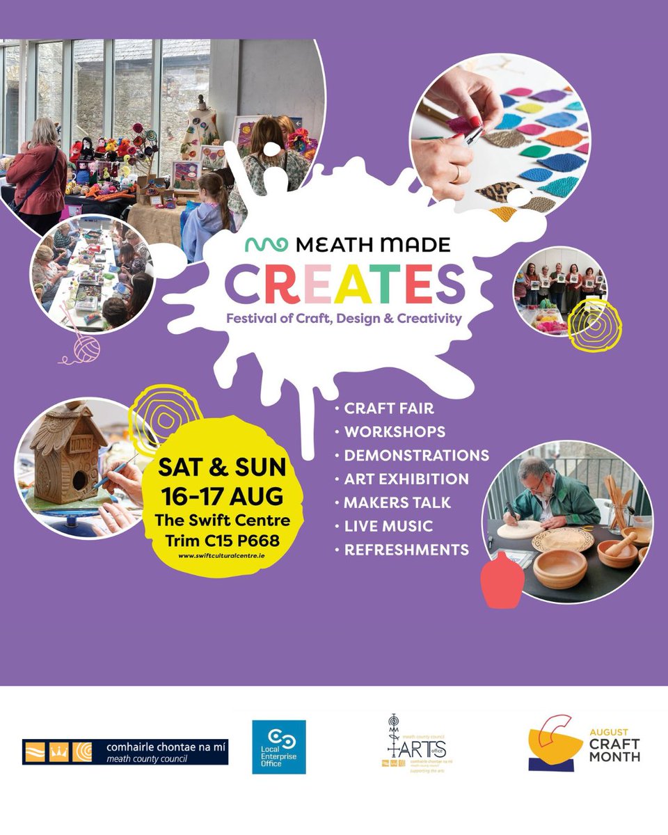 meathcoco's tweet image. “Meath Made Creates Festival” – takes place on Saturday and Sunday (16 and 17 August) at The Swift Centre, Trim
The weekend includes craft fair, workshops, demonstrations, art exhibition, makers talk, live music and refreshments.
Vaida Rascuite, who is the creative director…