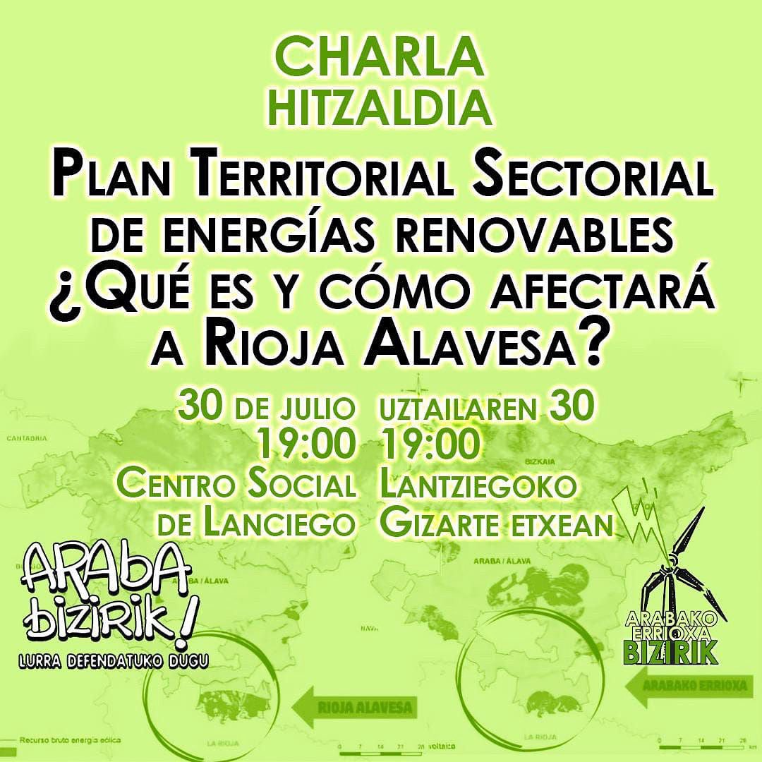 ArabaBizirik's tweet image. 🟢CHARLA/HITZALDIA:🟢
El miercoles 30 de julio tendremos una charla de la mano de Araba Bizirik y Arabako Errioxa Bizirik. Se informara sobre el Plan Territorial Sectorial, en que influye y que intereses tiene el mismo, además de explicar cómo afectará al territorio. Os esperamos
