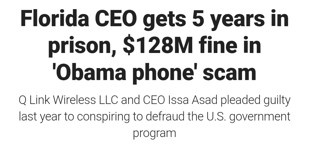 DemocratVideos's tweet image. Florida CEO gets 5 years in prison, $128M fine in &apos;Obama phone&apos; scam foxbusiness.com/technology/flo… #FoxBusiness