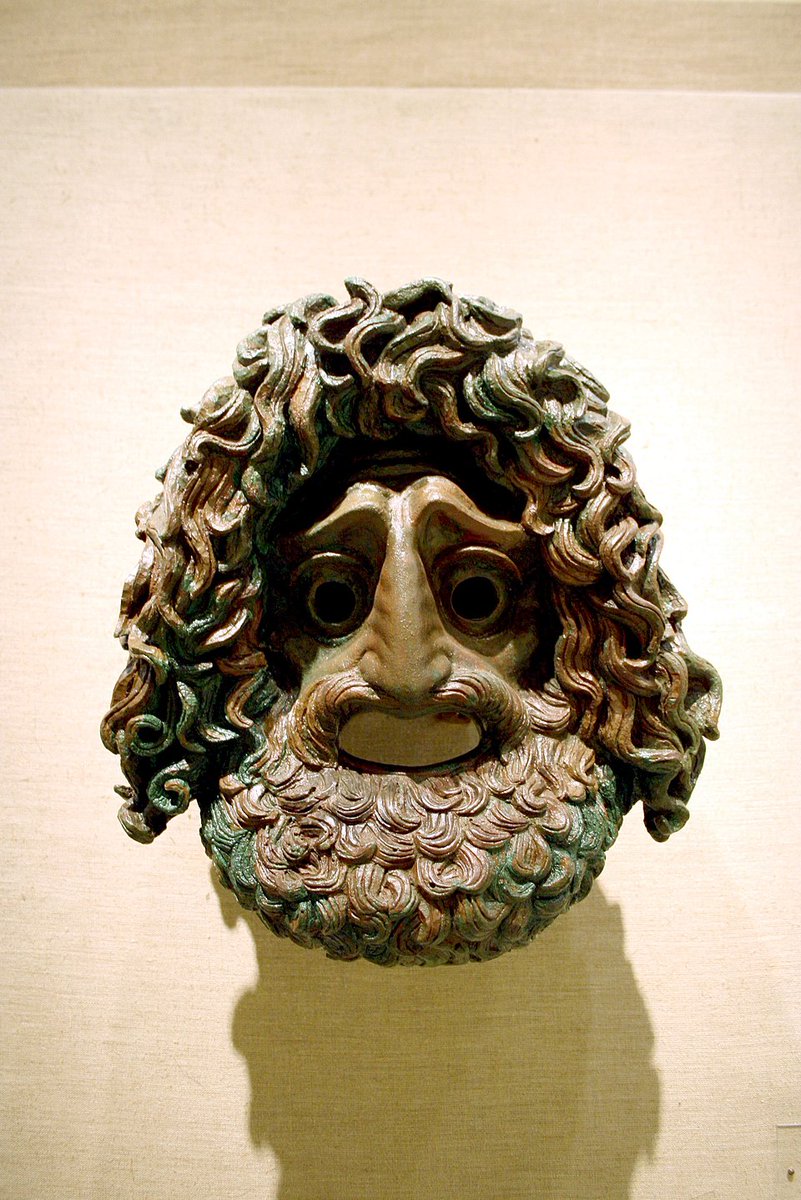 A bronze tragic mask attributed to the renowned Greek sculptor Silanion. This mask, dating back to the 4th Century BC, is believed to be an original work by Silanion, a prominent Greek sculptor known for his bronze works and portraits. 

This is a very specific and intriguing