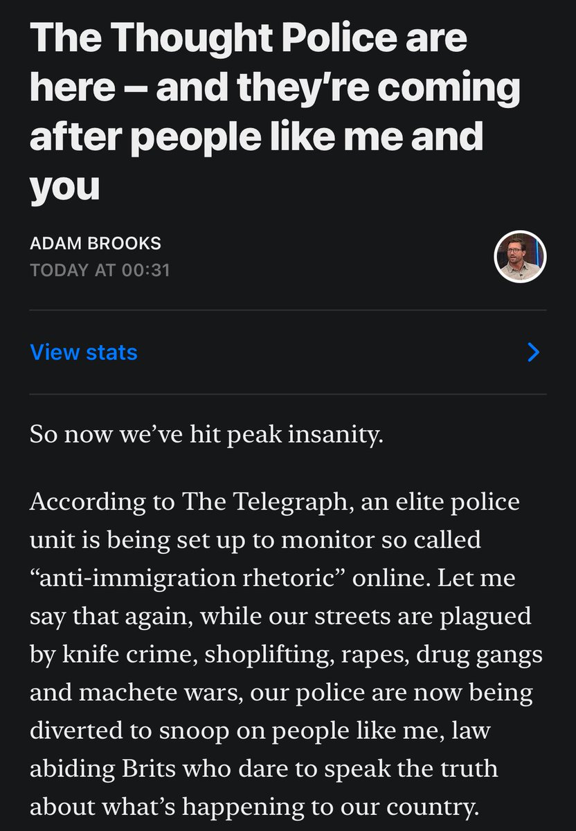 THE THOUGHT POLICE ARE HERE - AND THEY’ RE COMING AFTER PEOPLE LIKE ME AND YOU

By Adam Brooks ✍🏽 open.substack.com/pub/adambrooks…