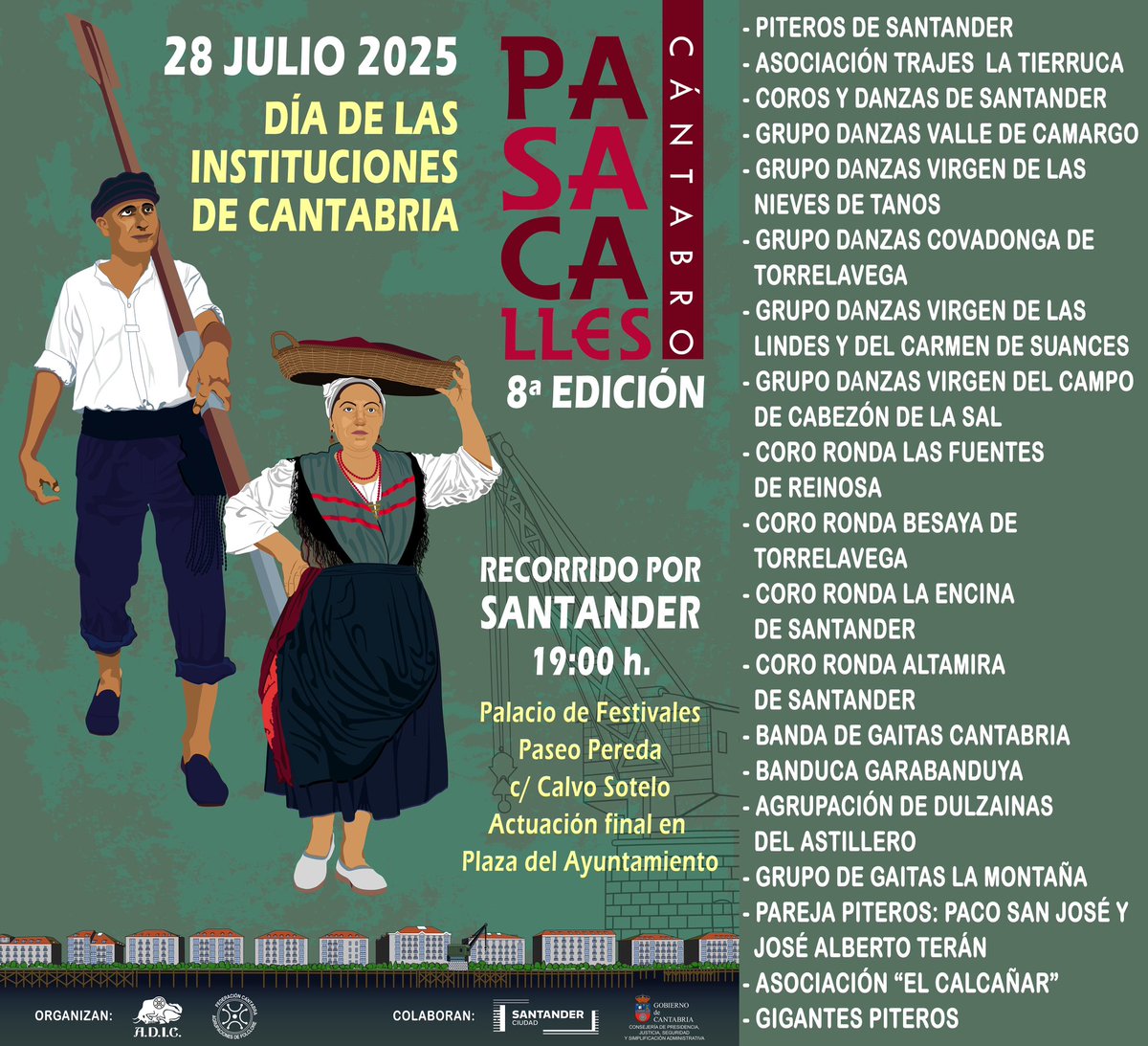ASOCIACIONADIC's tweet image. Acompáñanos en el octavo Pasacalles Cántabro de Folclore por Santander. Un desfile que empezará a las 19:00h, y que pretende reforzar la identidad cántabra y sus tradiciones en el Día de las Instituciones de Cantabria del 28 de julio.