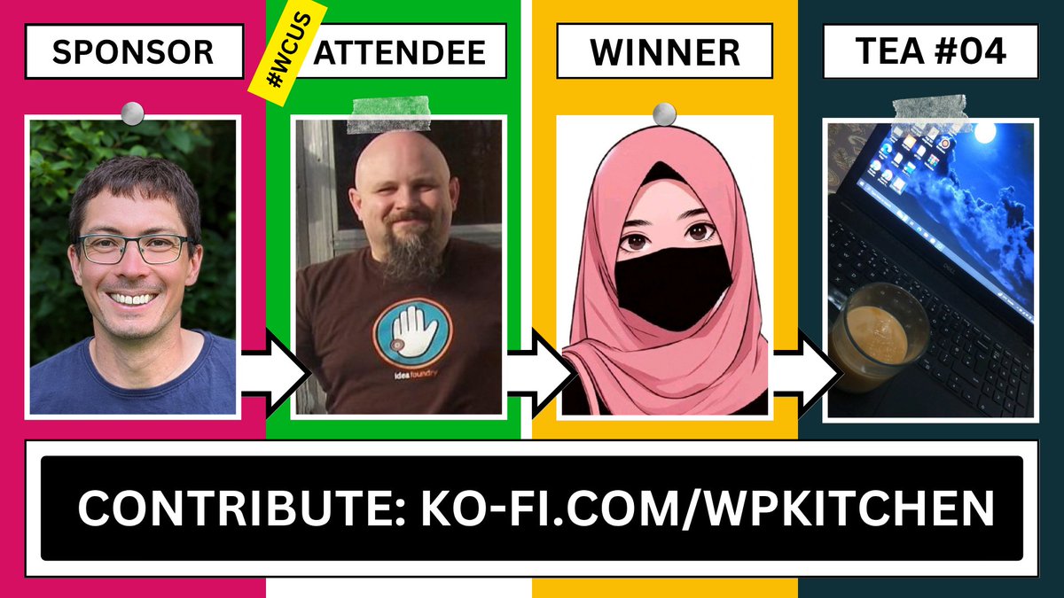 FromWPK's tweet image. Tea Giveaway #04:
🤝 Sponsored by Tobias Bäthge (tablepress.org)
🏆 Selected by WordCamp US attendee Topher DeRosia
🎁 Served to Qursam Fatima in Pākpattan, Pakistan
--
Contribute: ko-fi.com/wpkitchen