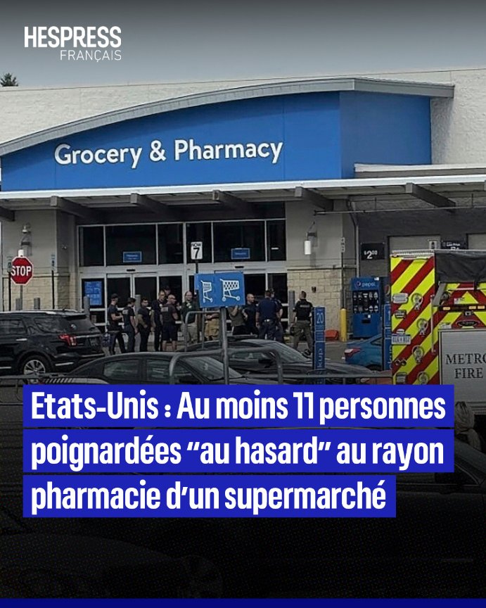 HespressFr's tweet image. Au moins 11 personnes ont été gravement blessées à coups de couteau samedi dans un supermarché du Michigan, dans le nord des États-Unis
Les motivations du suspect sont encore floues. D’après les premiers éléments de l’enquête, il aurait agi seul lorsqu’il a commencé à poignarder…