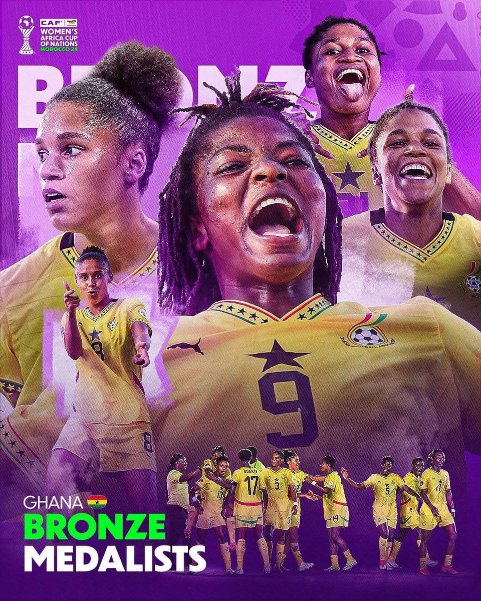 CRTV_web's tweet image. ⚽️ #TOTALWAFCON2024
Le GHANA termine avec la Médaille de Bronze à la Coupe d'Afrique Féminine Maroc 2024. Les Black Queens se sont imposées après Tirs aux buts (4-3) devant les Banyana Banyana d'Afrique du Sud après un score de 1-1 au bout du temps réglementaire.