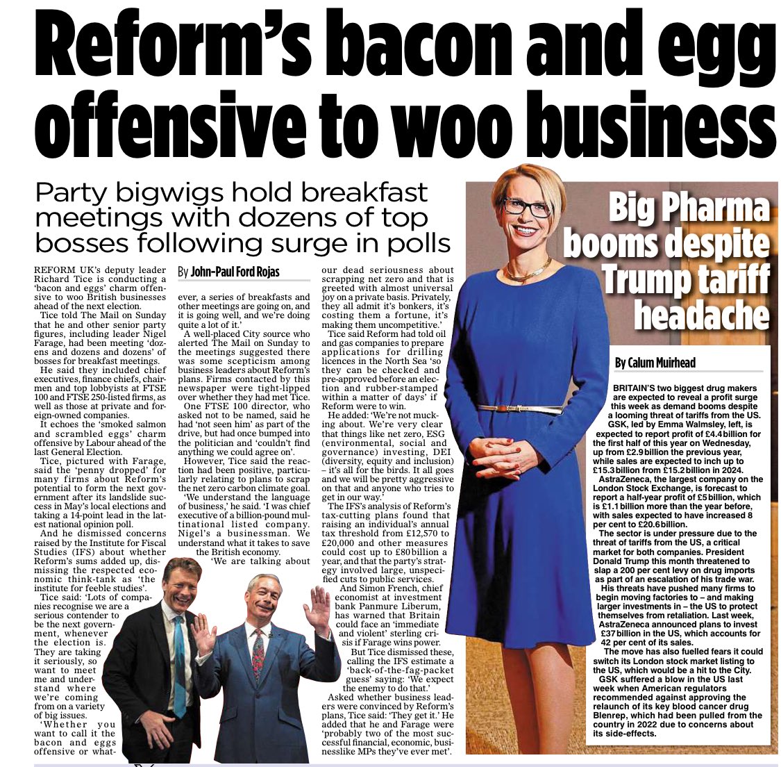 Reform’s Richard Tice trying to woo corporate Britain with ‘bacon and eggs’  offensive