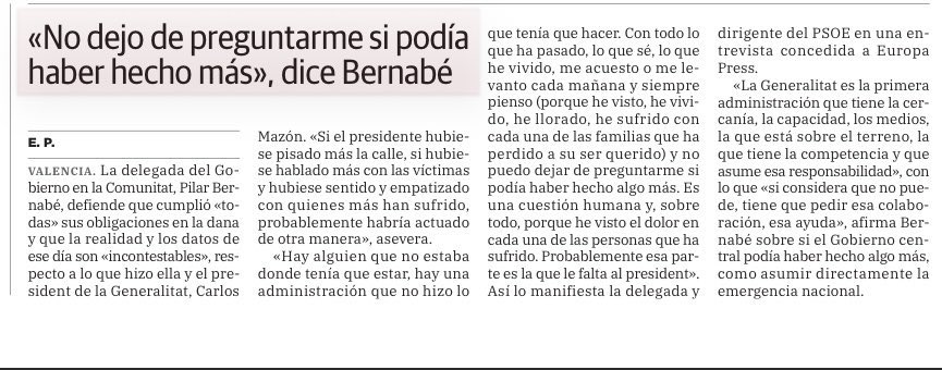 Excusatio non petita, accusatio manifesta. ¿Se pregunta la Delegada del Gobierno “si pudo hacer más” en la riada? ¡Ya lo creo! Como mínimo, es responsable por omisión. Pero sigue la línea de su jefe Sánchez: en lugar de ayudar a los valencianos, ir de víctima. Y está en campaña.