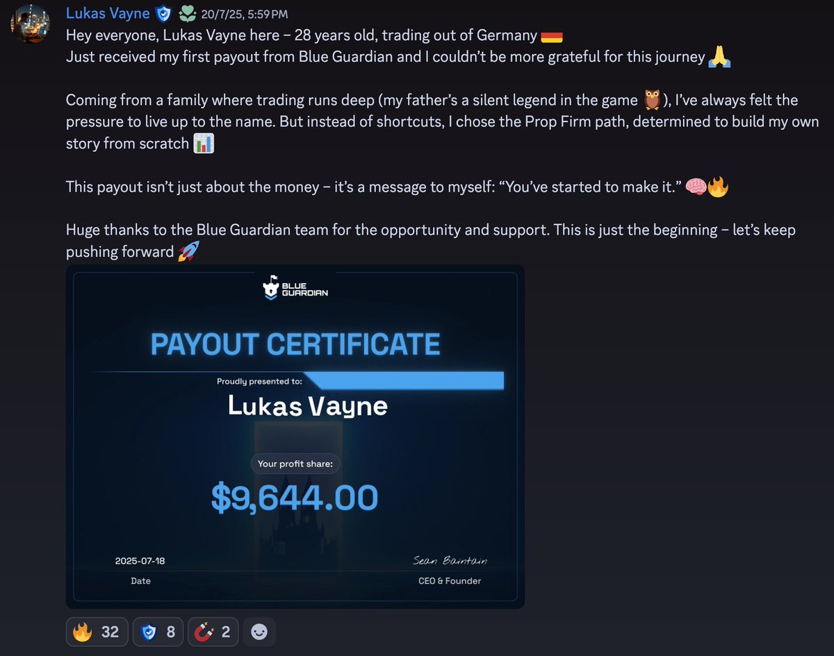BlueGuardiancom's tweet image. A little history about Lukas Vayne
Lukas is from a family of traders. He wanted to meet their expectations.
At age 28 he showed he could succeed on his own with prop firms π