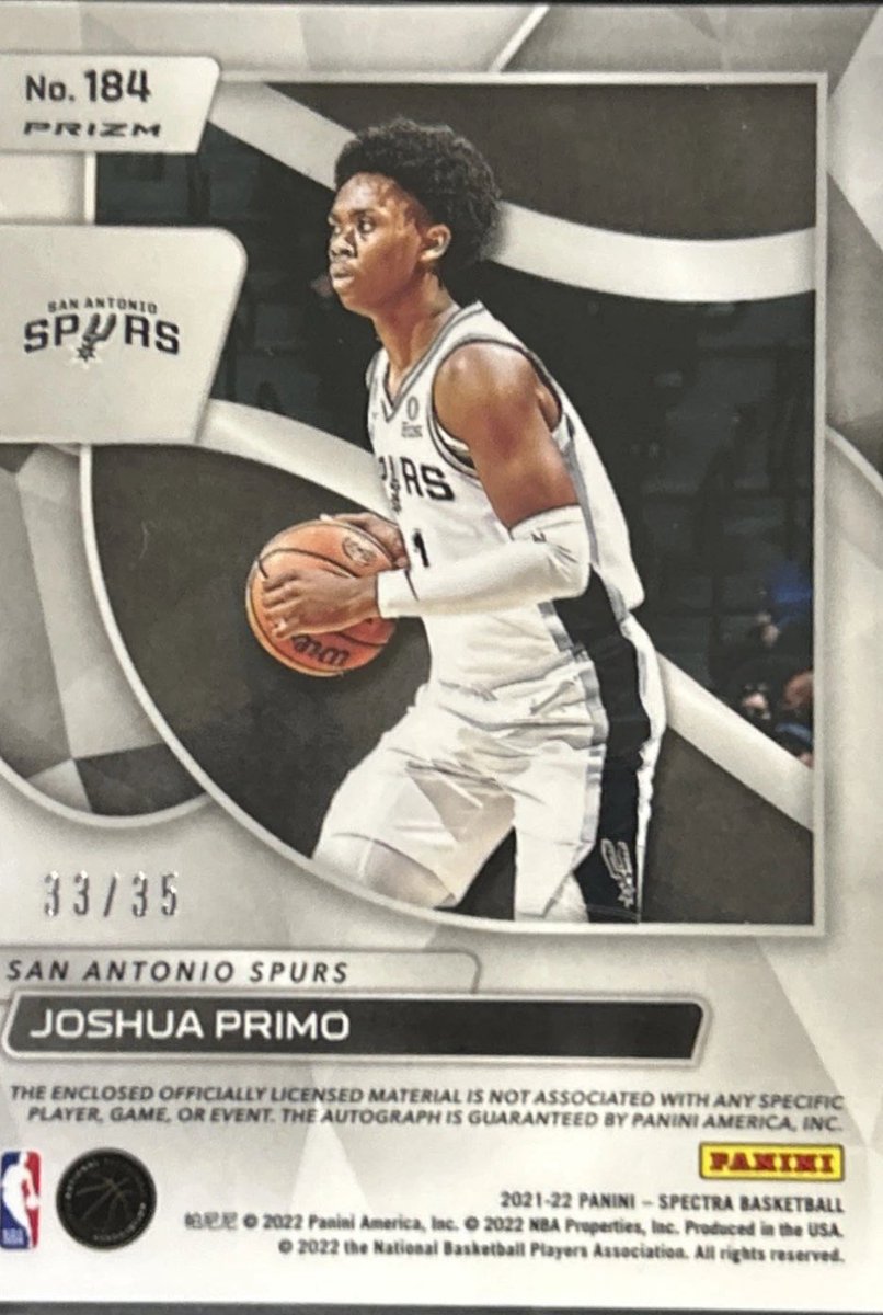 JimbosJunkbox's tweet image. just a gorgeous san antonio spurs ‘21-22 panini spectra joshua primo #/35
for sale august 8th show :) super excited about this #spurs