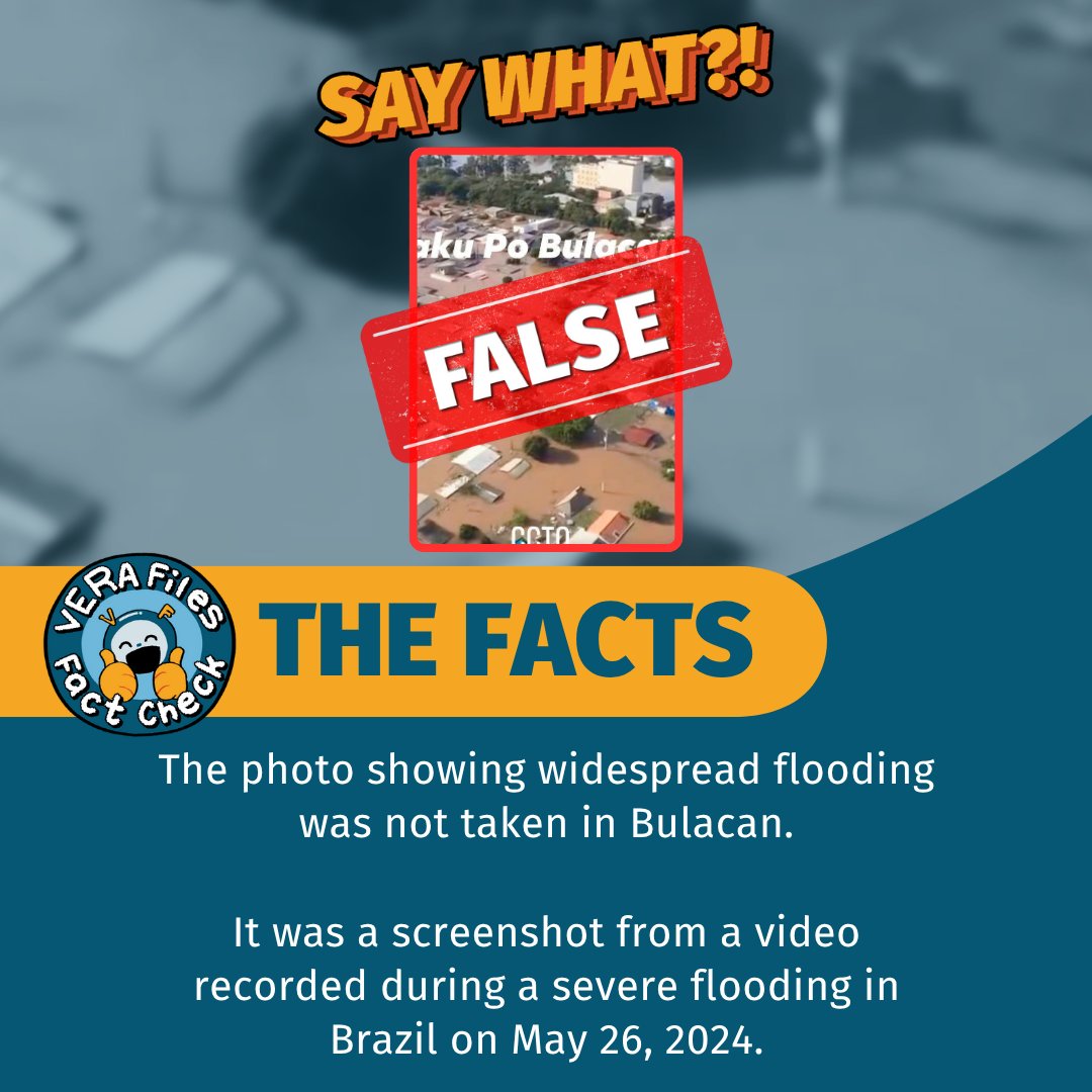 verafiles's tweet image. #VERAFilesFactCheck: Amid the onslaught of Tropical Storms Dante and Emong, a photo circulating on Facebook claims to show Bulacan province supposedly submerged in roof-level floodwaters. This is false.
Read more: vera.ph/44N1Cor