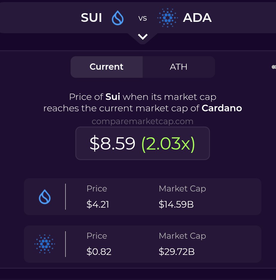 xerxesdotsui's tweet image. $SUI has to be almost $9 to flip $ADA.
DO YOU BELIEVE IT WILL HAPPEN THIS CYCLE?