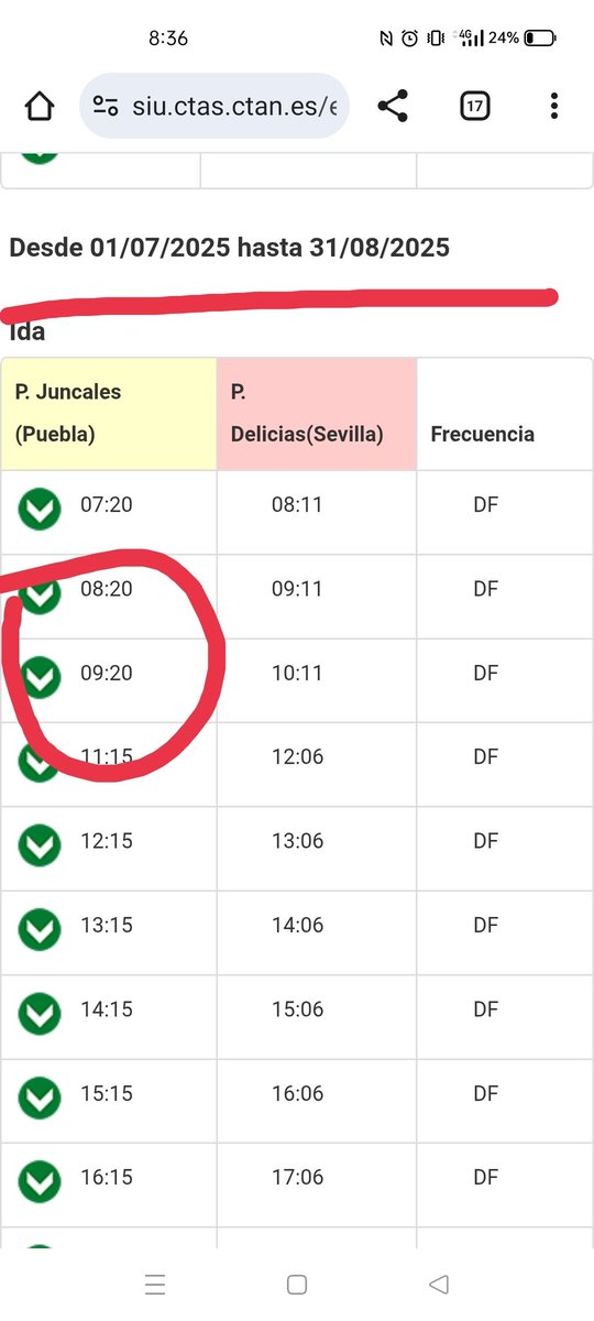 santi_pg's tweet photo. 1er día que intento coger en verano el bus de @ctm_sevilla, y otra vez la vuelven a liar con los horarios en la web. Llamo, y de nuevo me dicen que no llevo razón, que las frecuencias son a las 8h y a las 9:15h, que lo mire bien. Miradlo bien vosotros, INCOMPETENTES. https://t.co/EvmZHPlJOx